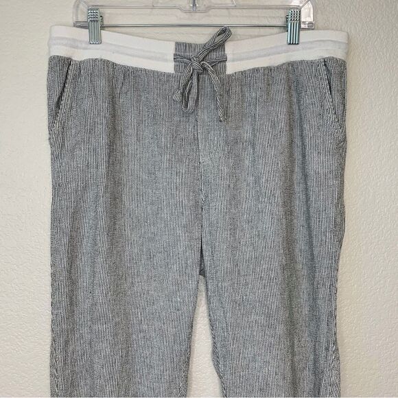 Susina Linen Blend Black White Striped Drawstring Waist Pants - Picture 2 of 11